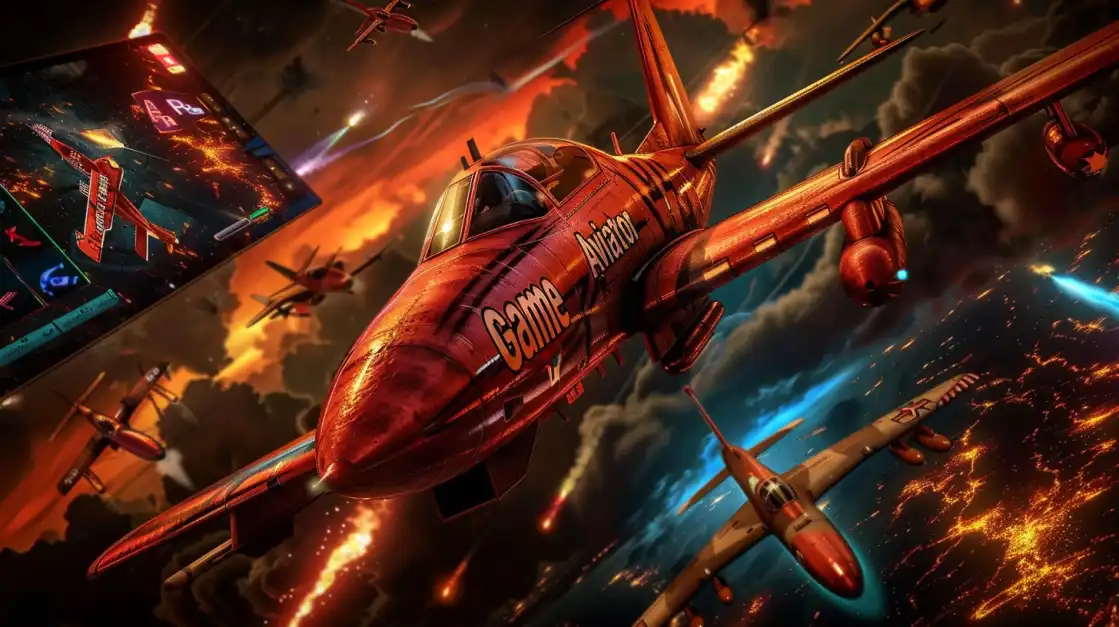 An intense aerial combat scene featuring the KKFB Aviator game, with fighter planes and explosive action representing the thrill of crash betting.
