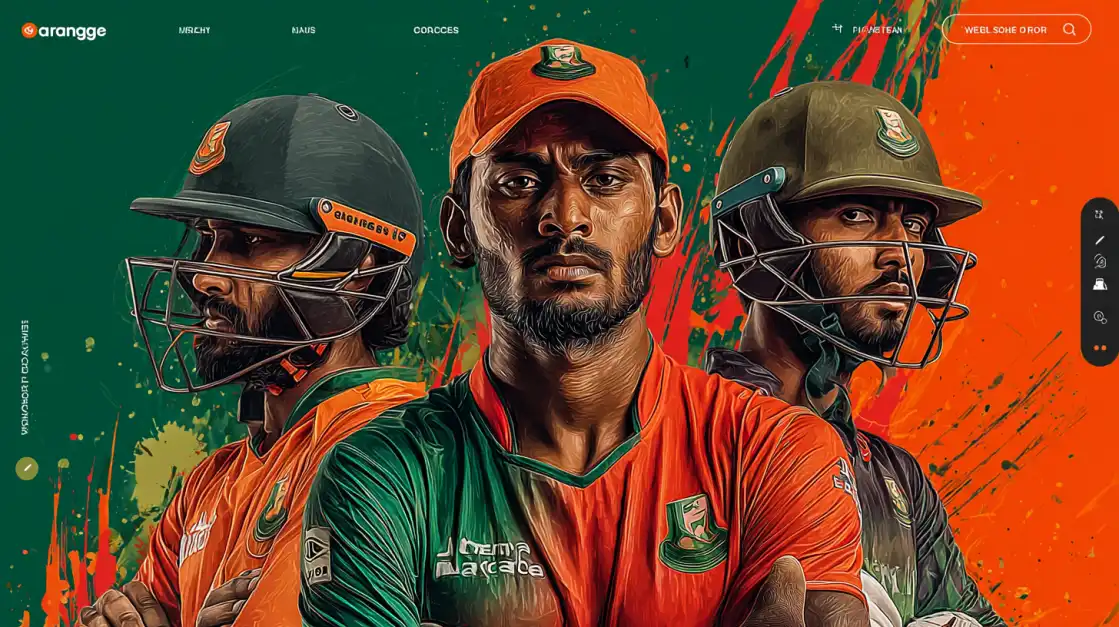 The Bangladesh cricket team in action, with KKFB betting odds and live match statistics displayed on betting screens.